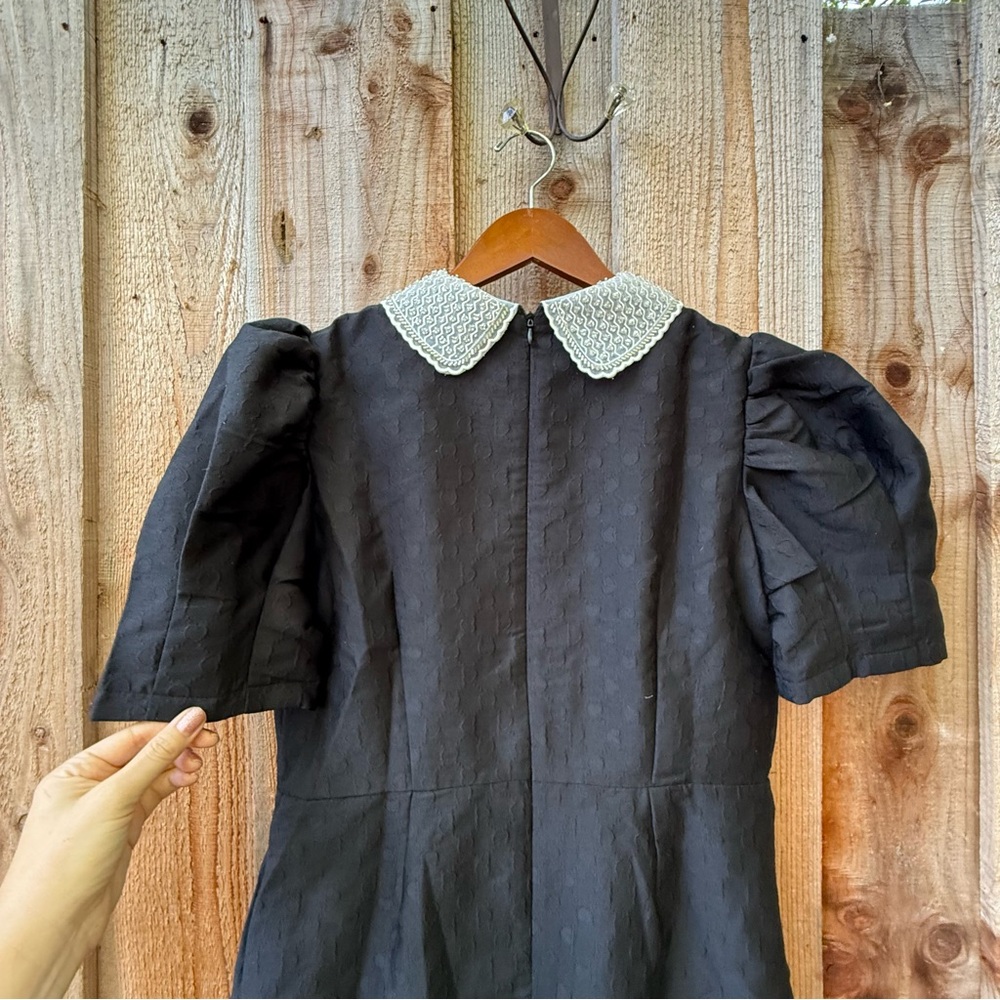 Sister Jane Black Jacquard Bead Peter-Pan Collar Puff Sleeve Mini Dress 🌿 - Picture 5 of 10